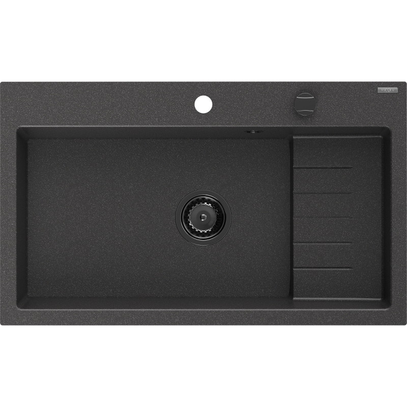 Mexen Omar granitni sudoper s 1 komorom 800 x 480 mm, crna prskana, crni sifon - 6520801005-76-B