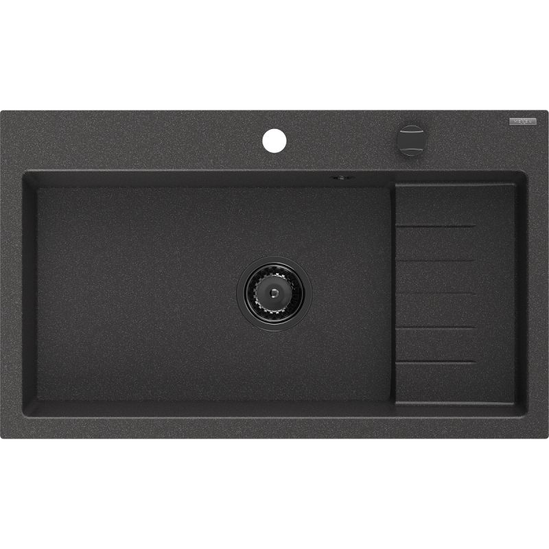 Mexen Omar lavello in granito 1-vasca 800 x 480 mm, nero punteggiato, sifone nero - 6520801005-76-B