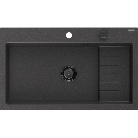 Mexen Omar Granitspüle 1-beckig 800 x 480 mm, schwarz gefleckt, schwarzer Siphon - 6520801005-76-B