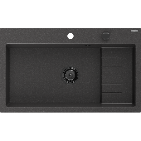 Mexen Omar lavello in granito 1-vasca 800 x 480 mm, nero punteggiato, sifone nero - 6520801005-76-B