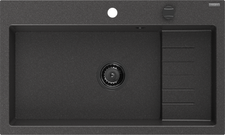 Mexen Omar lavello in granito 1-vasca 800 x 480 mm, nero punteggiato, sifone nero - 6520801005-76-B