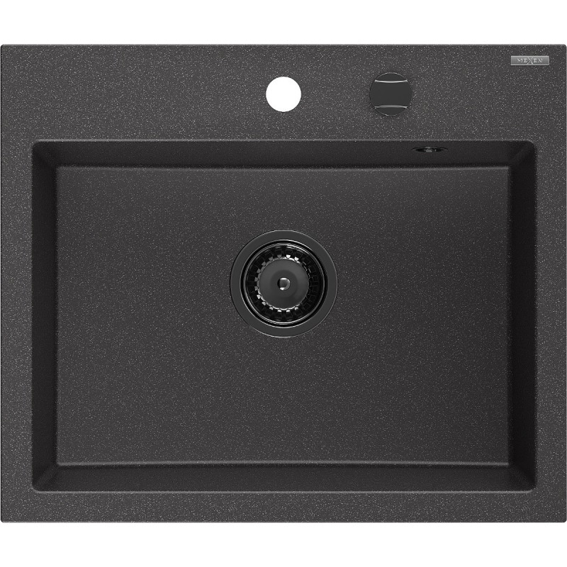 Mexen Oscar fregadero de granito de 1 seno 580 x 490 mm, negro moteado, sifón negro - 6519581000-76-B