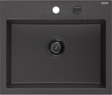 Mexen Oscar granitni sudoper s jednom komorom 580 x 490 mm, crni s točkastim uzorkom, crni sifon - 6519581000-76-B