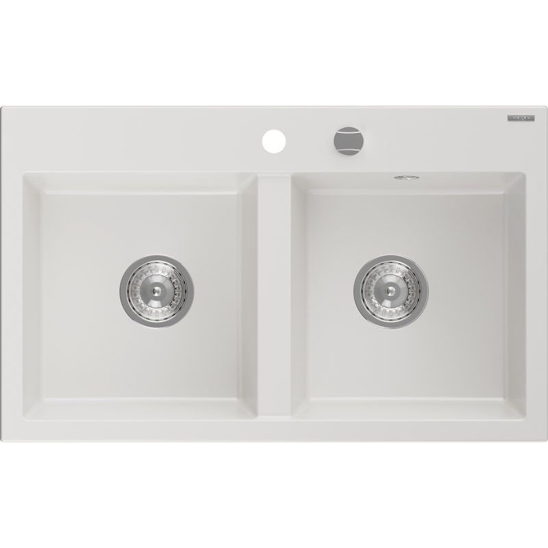 Mexen Hektor évier en granit 2 bacs 800 x 480 mm, blanc, siphon chromé - 6521802000-20