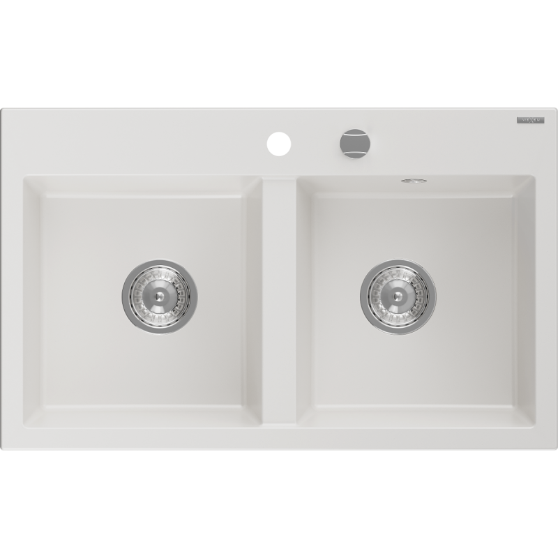 Mexen Hektor granieten spoelbak 2 kamers 800 x 480 mm, wit, chrom sifon - 6521802000-20