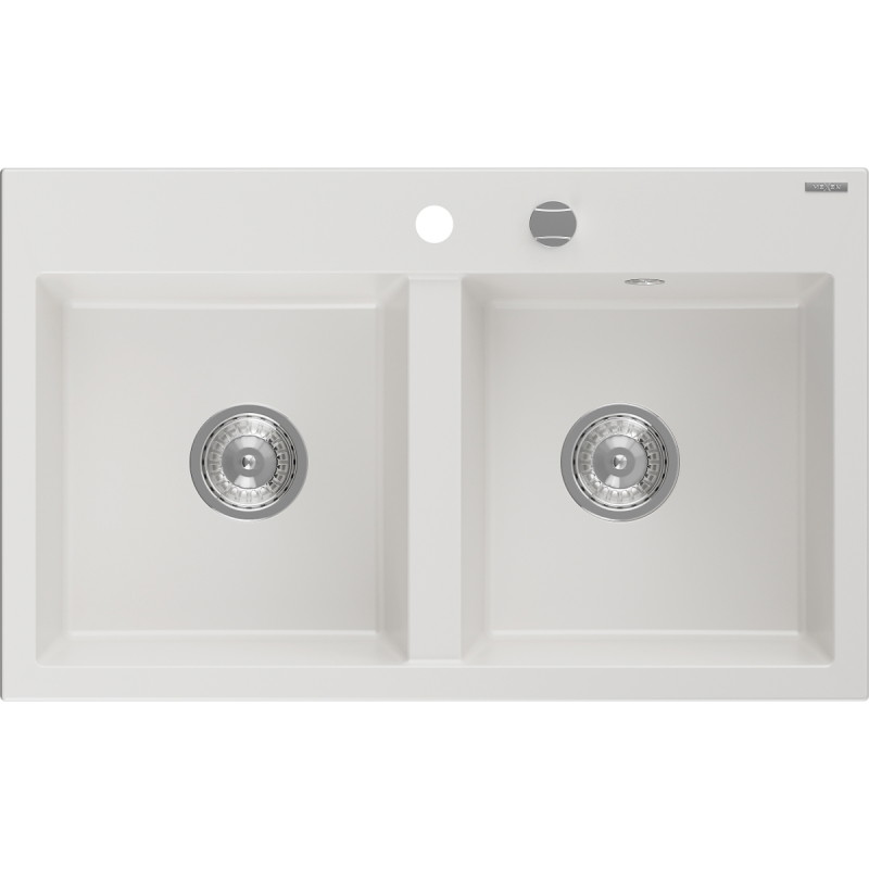 Mexen Hektor granitni sudoper s 2 komore, 800 x 480 mm, bijeli, sifon krom - 6521802000-20