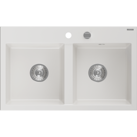 Mexen Hektor évier en granit 2 bacs 800 x 480 mm, blanc, siphon chromé - 6521802000-20