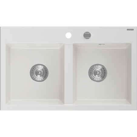 Mexen Hektor granieten spoelbak 2 kamers 800 x 480 mm, wit, chrom sifon - 6521802000-20