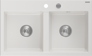 Mexen Hektor granieten spoelbak 2 kamers 800 x 480 mm, wit, chrom sifon - 6521802000-20