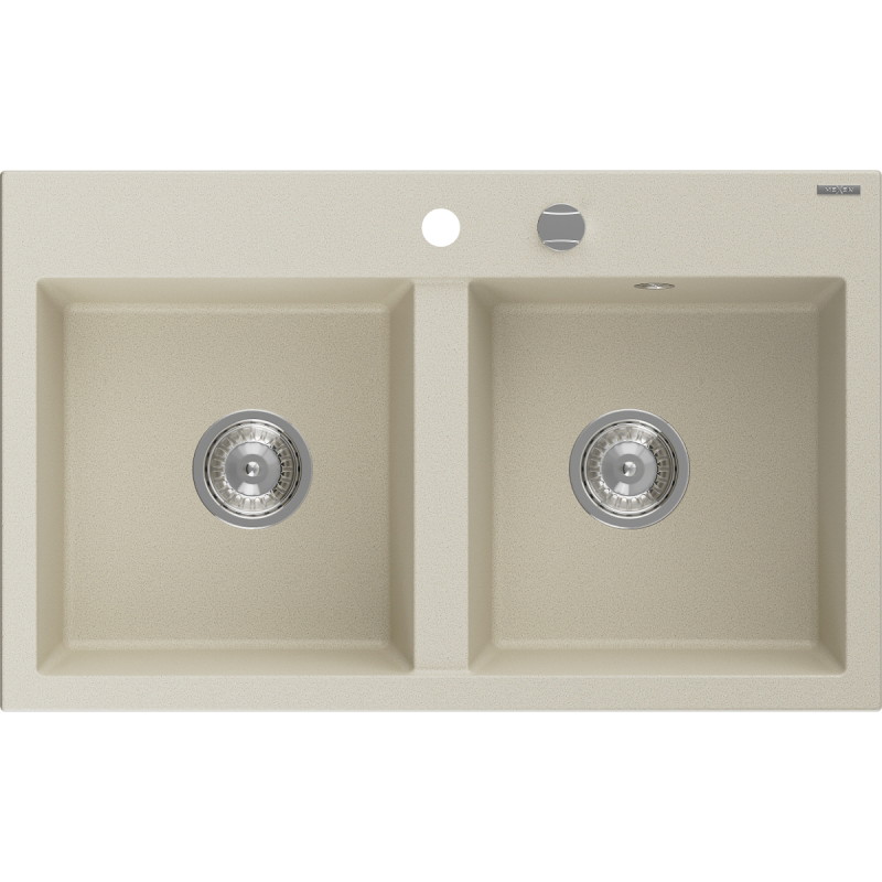 Mexen Hektor granitni sudoper s 2 komore, 800 x 480 mm, bež, kromirani sifon - 6521802000-69