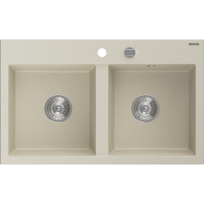 Mexen Hektor Granitspüle 2-Becken 800 x 480 mm, beige, Chrom-Siphon - 6521802000-69