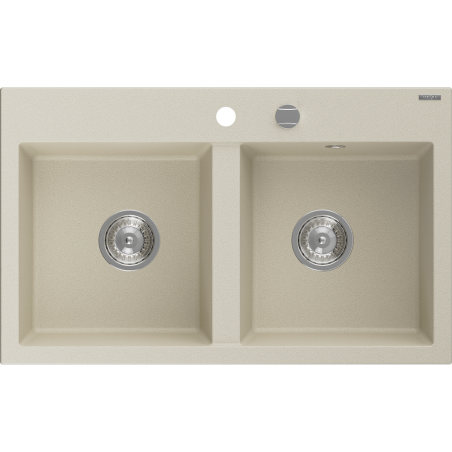 Mexen Hektor granieten gootsteen met 2 kommen 800 x 480 mm, beige, chromen sifon - 6521802000-69
