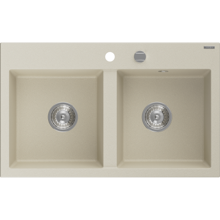 Mexen Hektor granite kitchen sink 2-bowl 800 x 480 mm, beige, chrome siphon - 6521802000-69
