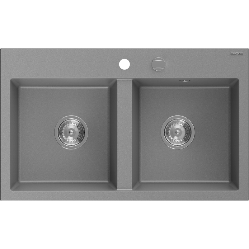 Mexen Hektor évier en granit 2 bacs 800 x 480 mm, gris, siphon chromé - 6521802000-71