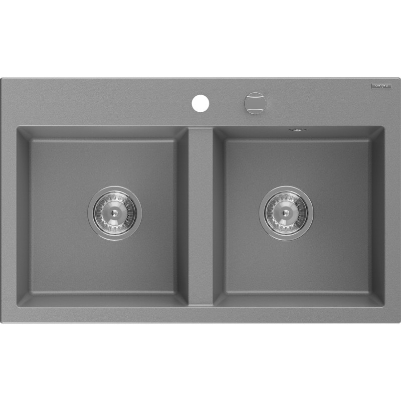 Mexen Hektor graniitist 2-kambriline köögivalamu 800 x 480 mm, hall, kroom sifoon - 6521802000-71