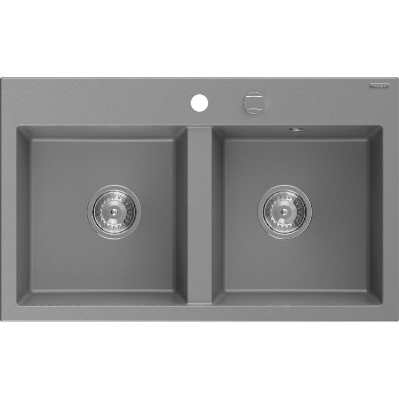 Mexen Hektor lava-loiça de granito com 2 cubas 800 x 480 mm, cinza, sifão cromado - 6521802000-71