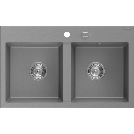 Mexen Hektor granieten spoelbak met 2 kamers 800 x 480 mm, grijs, sifon chroom - 6521802000-71