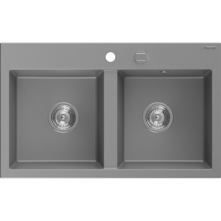 Mexen Hektor Granitspüle 2-Kammer 800 x 480 mm, grau, Siphon Chrom - 6521802000-71