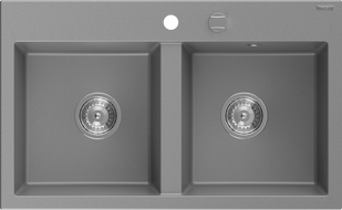 Mexen Hektor granieten spoelbak met 2 kamers 800 x 480 mm, grijs, sifon chroom - 6521802000-71