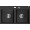 Mexen Hektor 2-gats granieten gootsteen 800 x 480 mm, zwart/zilver metallic, chroom sifon - 6521802000-73