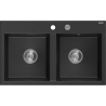 Mexen Hektor granite sink 2-chamber 800 x 480 mm, black/silver metallic, chrome siphon - 6521802000-73