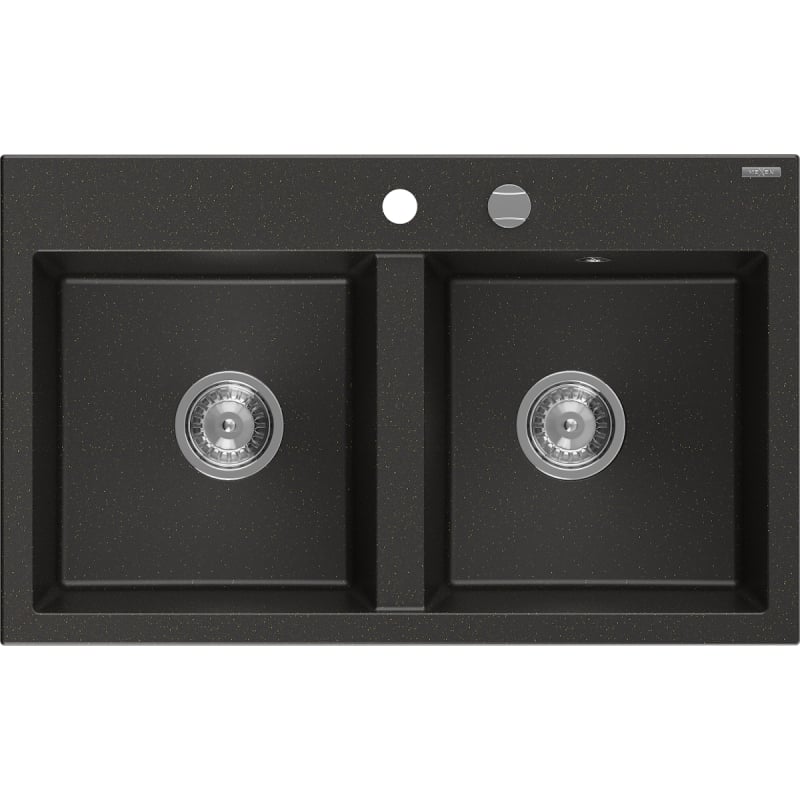Mexen Hektor graniidist kahe kambriga kraanikauss 800 x 480 mm, must/kuldne metallik, kroom sifoon - 6521802000-75