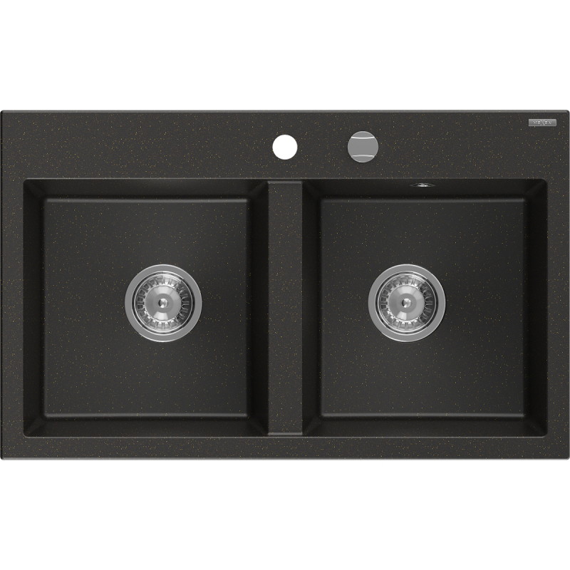 Mexen Hektor granitni sudoper s 2 komore 800 x 480 mm, crni/zlatni metalik, sifon krom - 6521802000-75