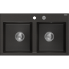 Mexen Hektor fregadero de granito de 2 compartimentos 800 x 480 mm, negro/dorado metálico, sifón cromado - 6521802000-75