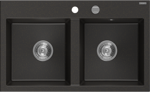 Mexen Hektor νεροχύτης από γρανίτη 2 θαλάμων 800 x 480 mm, μαύρος/χρυσό μεταλλικό,