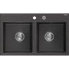 Mexen Hektor granieten gootsteen 2-kamer 800 x 480 mm, zwart gespikkeld, chromen sifon - 6521802000-76