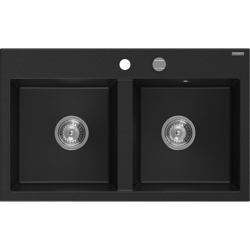 Mexen Hektor 2-kambriline graniidist valamu 800 x 480 mm, must, kroom-sifoon - 6521802000-77