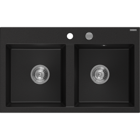 Mexen Hektor 2-kambriline graniidist valamu 800 x 480 mm, must, kroom-sifoon - 6521802000-77