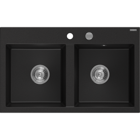 Mexen Hektor fregadero de granito de 2 senos 800 x 480 mm, negro, sifón cromo - 6521802000-77