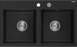 Mexen Hektor fregadero de granito de 2 senos 800 x 480 mm, negro, sifón cromo - 6521802000-77