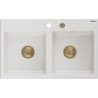 Mexen Hektor évier en granit 2 bacs 800 x 480 mm, blanc, siphon doré - 6521802000-20-G