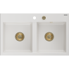 Mexen Hektor zlewozmywak granitowy 2-komorowy 800 x 480 mm, biały, syfon złoty - 6521802000-20-G