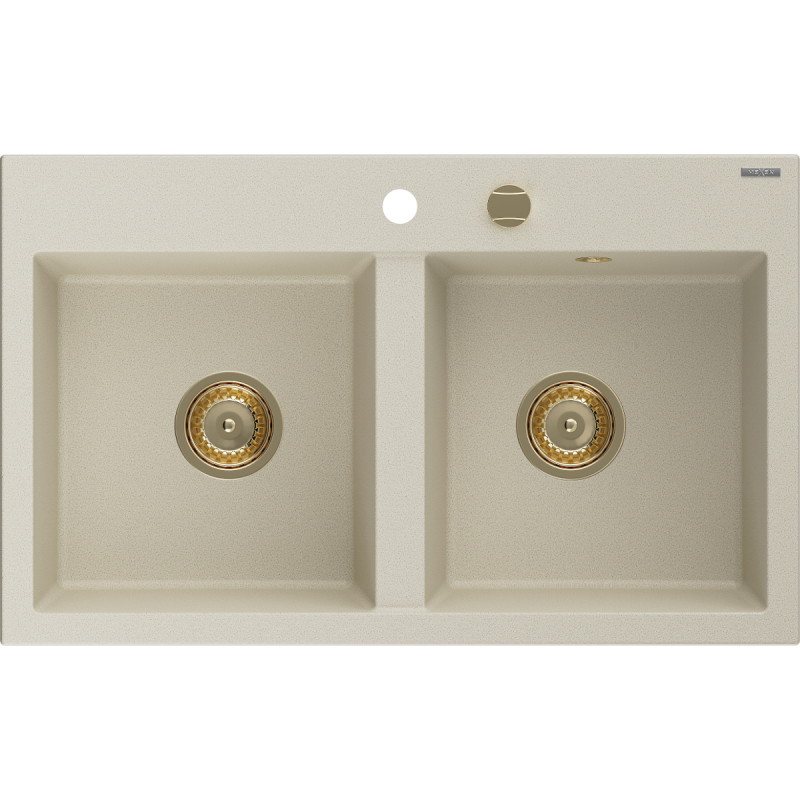 Mexen Hektor kahekambriline graniitvalamu 800 x 480 mm, beež, kuldne sifoon - 6521802000-69-G