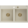 Mexen Hektor granieten 2-vaks gootsteen 800 x 480 mm, beige, gouden sifon - 6521802000-69-G