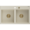 Mexen Hektor Granitspüle 2-Becken 800 x 480 mm, beige, goldener Siphon - 6521802000-69-G