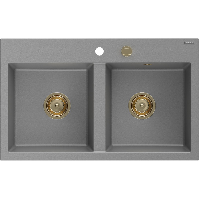 Mexen Hektor kahekambriline graniidist köögivalamu 800 x 480 mm, hall, kuldne sifoon - 6521802000-71-G