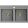 Mexen Hektor granieten spoelbak met 2 compartimenten 800 x 480 mm, grijs, gouden sifon - 6521802000-71-G