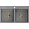 Mexen Hektor lavello in granito a 2 vasche 800 x 480 mm, grigio, sifone dorato - 6521802000-71-G