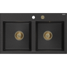 Mexen Hektor Granitspüle 2-beckig 800 x 480 mm, schwarz/silber metallic, goldener Siphon - 6521802000-73-G