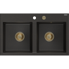 Mexen Hektor zlewozmywak granitowy 2-komorowy 800 x 480 mm, czarny/złoty metalik, syfon złoty - 6521802000-75-G