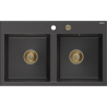 Mexen Hektor évier en granit 2 cuves 800 x 480 mm, noir moucheté, siphon doré - 6521802000-76-G