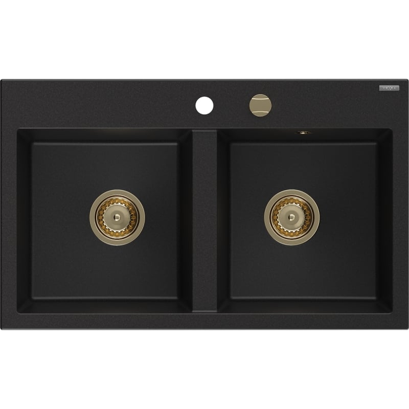 Mexen Hektor kahekambriline graniitvalamu 800 x 480 mm, must, kuldne sifoon - 6521802000-77-G