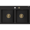 Mexen Hektor évier en granit 2 bacs 800 x 480 mm, noir, siphon doré - 6521802000-77-G