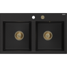 Mexen Hektor lavello in granito a 2 vasche 800 x 480 mm, nero, sifone dorato - 6521802000-77-G