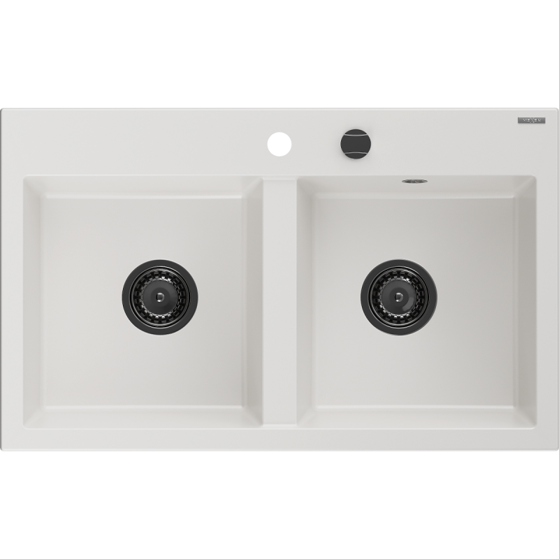 Mexen Hektor granitdiskho med 2 fack 800 x 480 mm, vit, svart siffon - 6521802000-20-B