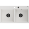 Mexen Hektor granieten gootsteen met 2 compartimenten 800 x 480 mm, wit, zwarte sifon - 6521802000-20-B